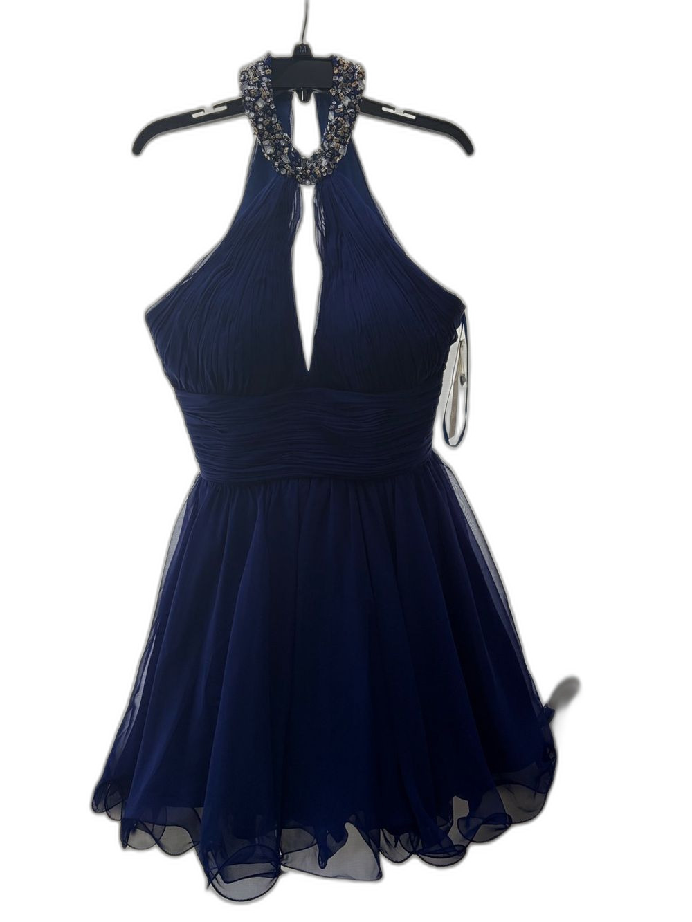 Mac Duggal Navy Embellished Halter Mini Dress NWT